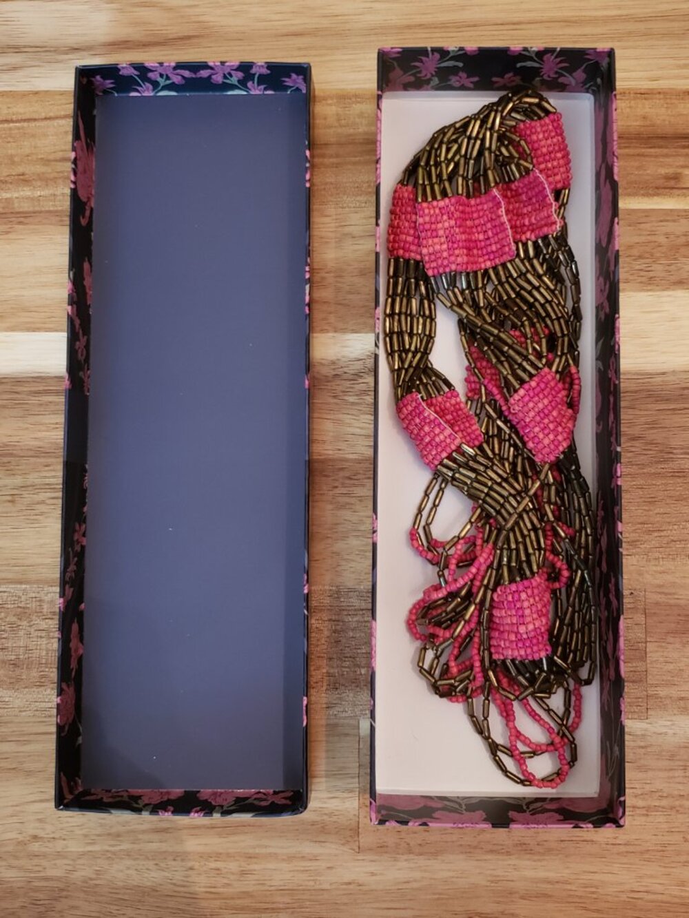 Luck Brand pink and copper beaded necklace